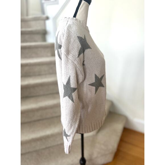 Splendid Grey Star Print Cotton Knit Crewneck Long Sleeve Sweater Boho Celestial - Picture 2 of 6